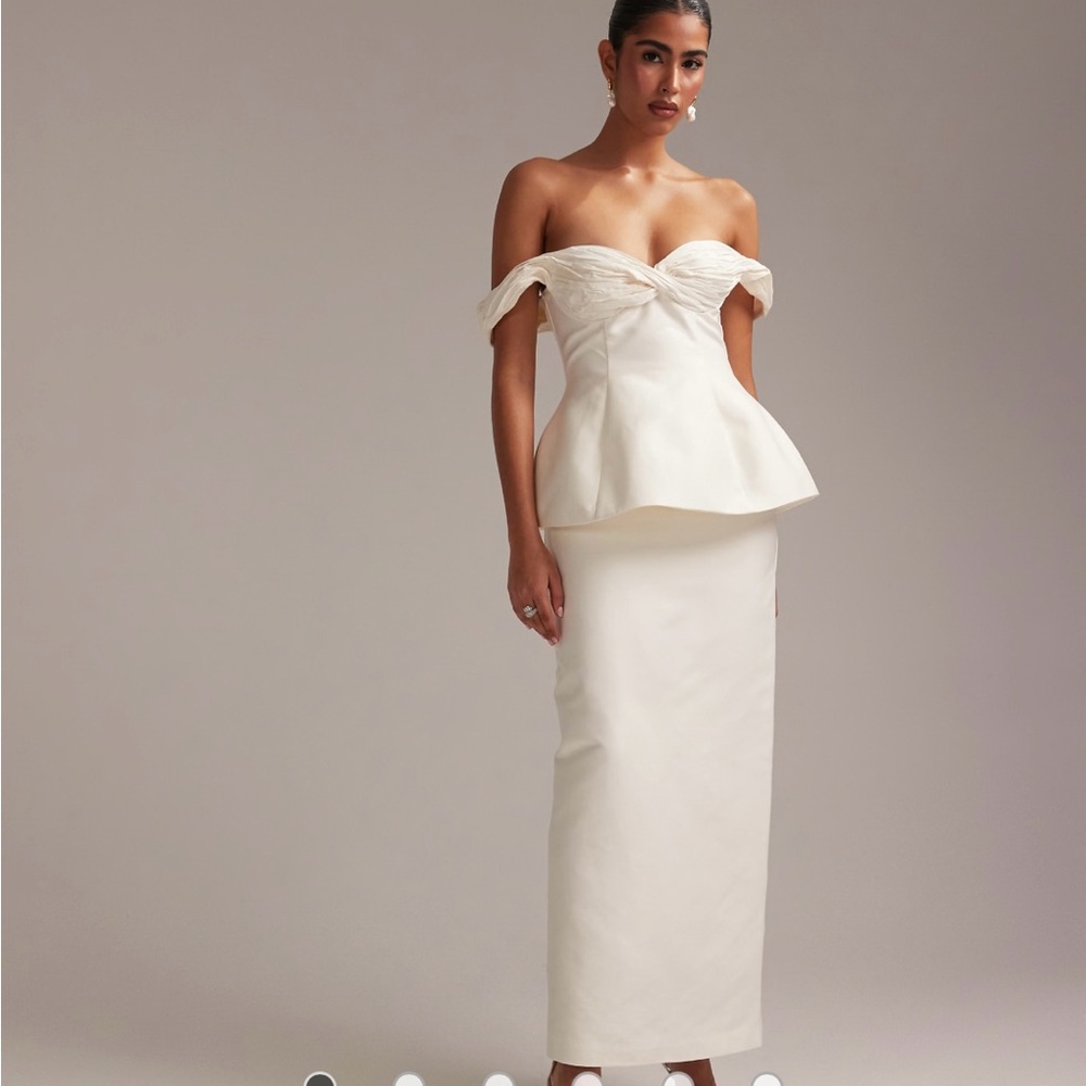 ASOS Strapless Off-White Peplum Midi Dress